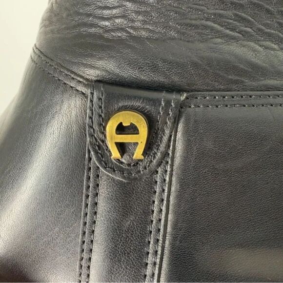 Etienne Aigner Black Leather Riding Boots | Vintage Designer, Made in Brazil - Picture 4 of 12